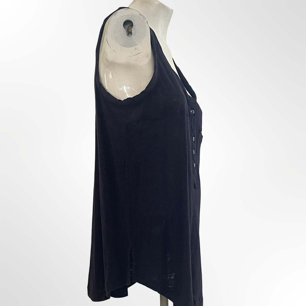 Free People Black Sleeveless Henley Tank Top with Pocket