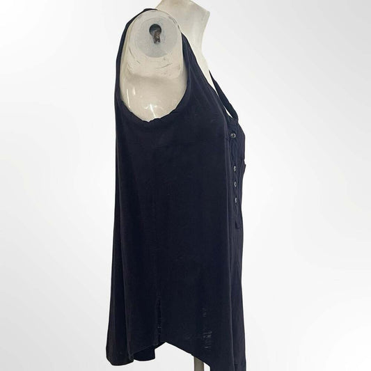 Free People Black Sleeveless Henley Tank Top with Pocket