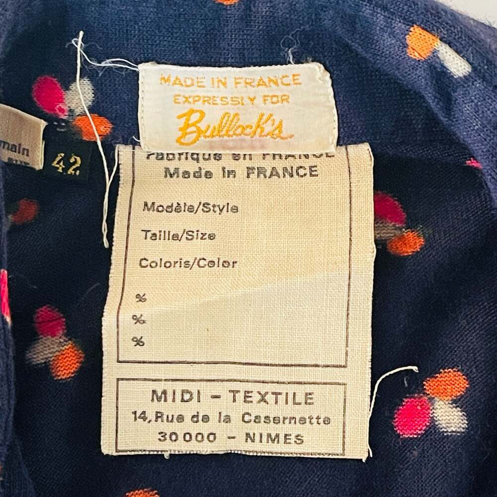 Vintage 1970s Midi-Textile Bullock's Navy Blue Print Button-Down Shirt