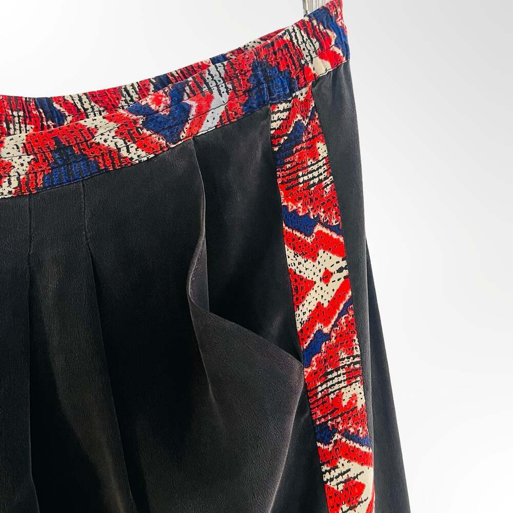 Twelfth Street by Cynthia Vincent Black Silk Jogger Pants w Tribal Print
