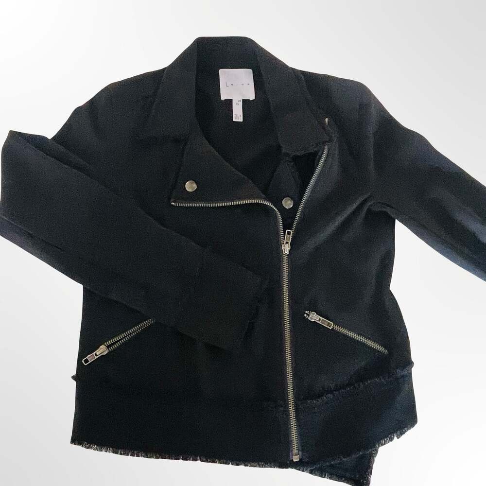 Leith Women's Raw Edge Crepe Asymmetrical Moto Jacket, Black, Size XS