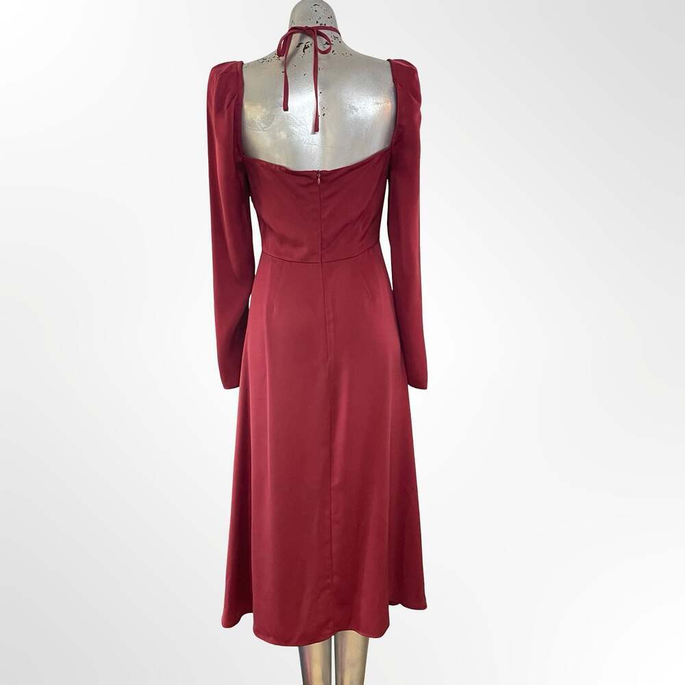 ASTR The Label Cinched Halter Neck Long Sleeve Midi Dress in Wine