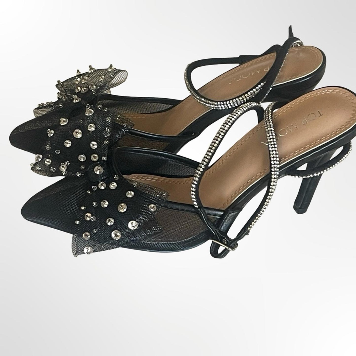 Top Moda Black Embellished Pointed-Toe Heels NWT in size 6.5