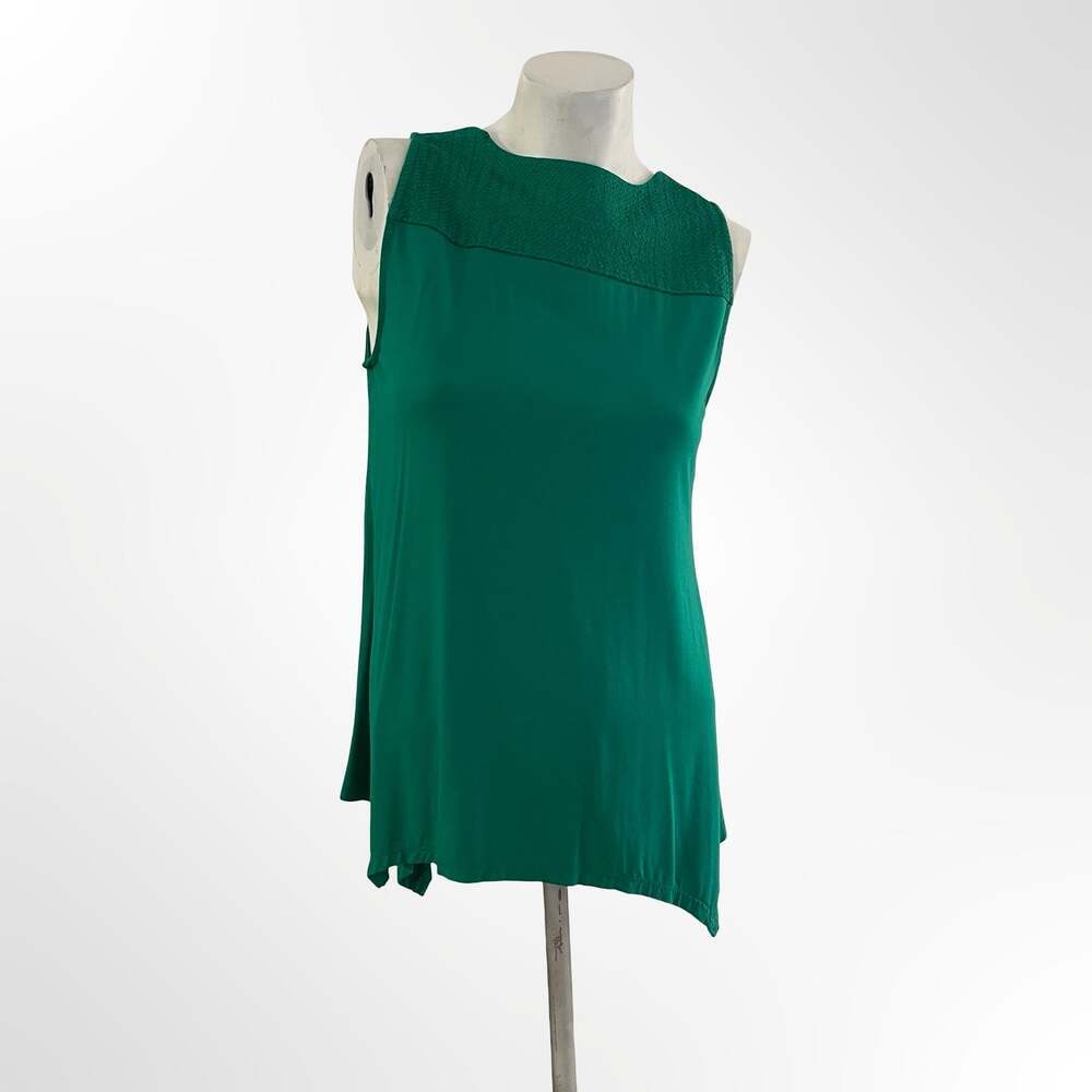 Adrianna Papell Green Sleeveless Keyhole Back Asymmetrical Hem Blouse