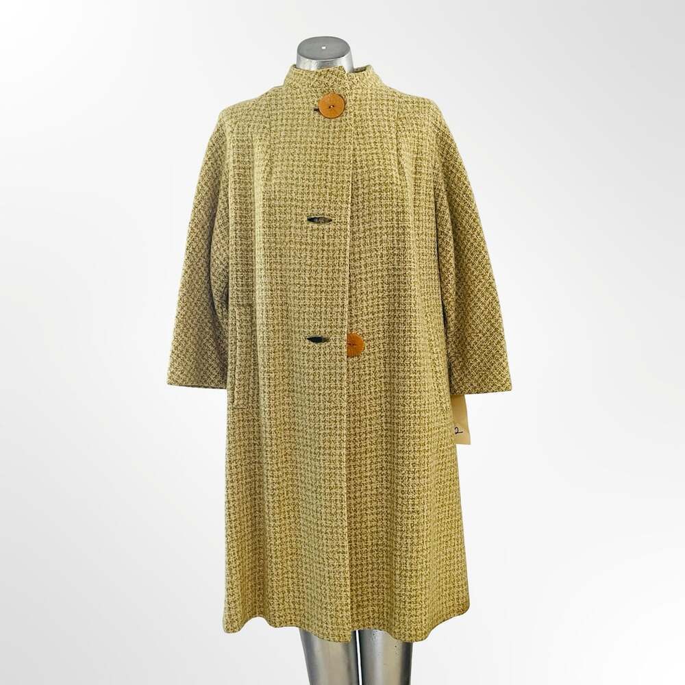 Franklin Simon Vintage 1950s Green Houndstooth Tweed Coat with Monogram