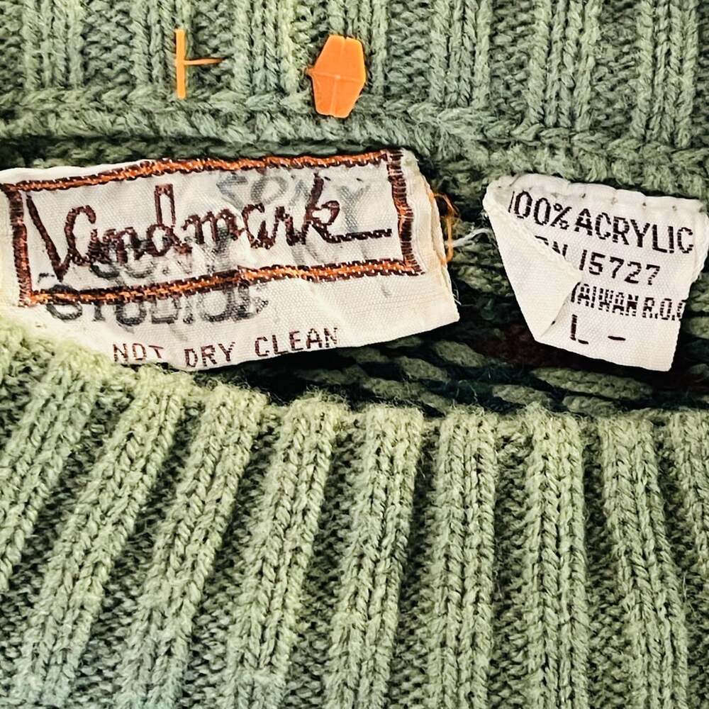 Vintage Landmark 1980s Fair Isle Pattern Acrylic Crewneck Sweater Green Size L