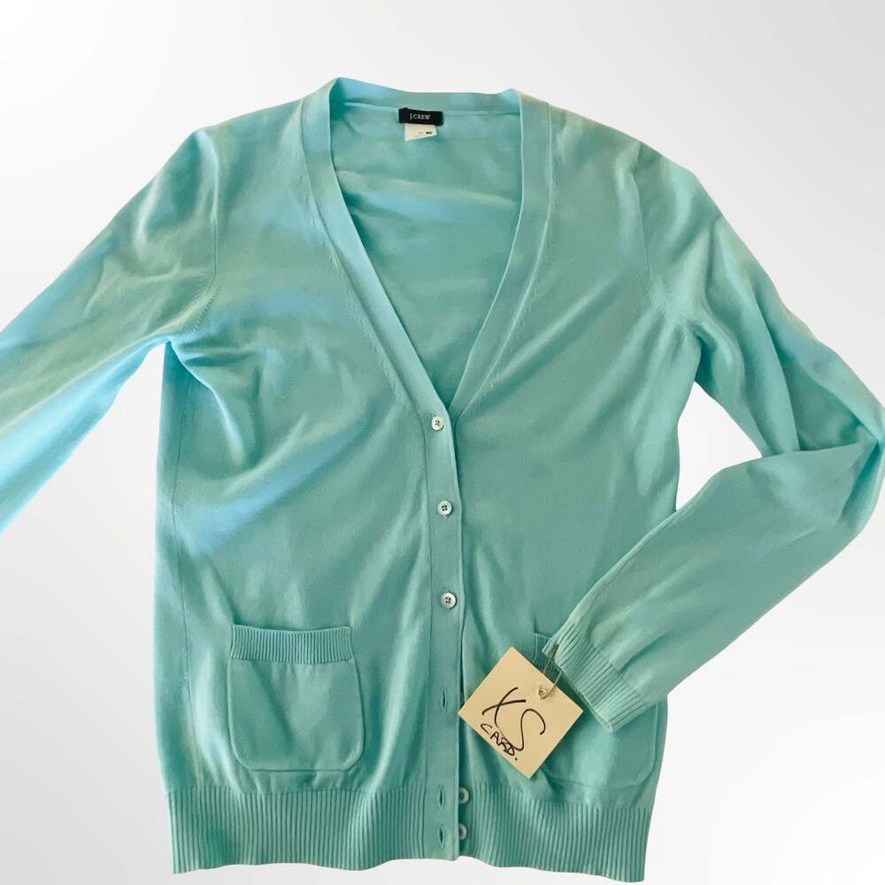 J. Crew Light Blue Cotton V-Neck Button-Front Cardigan Sweater XS