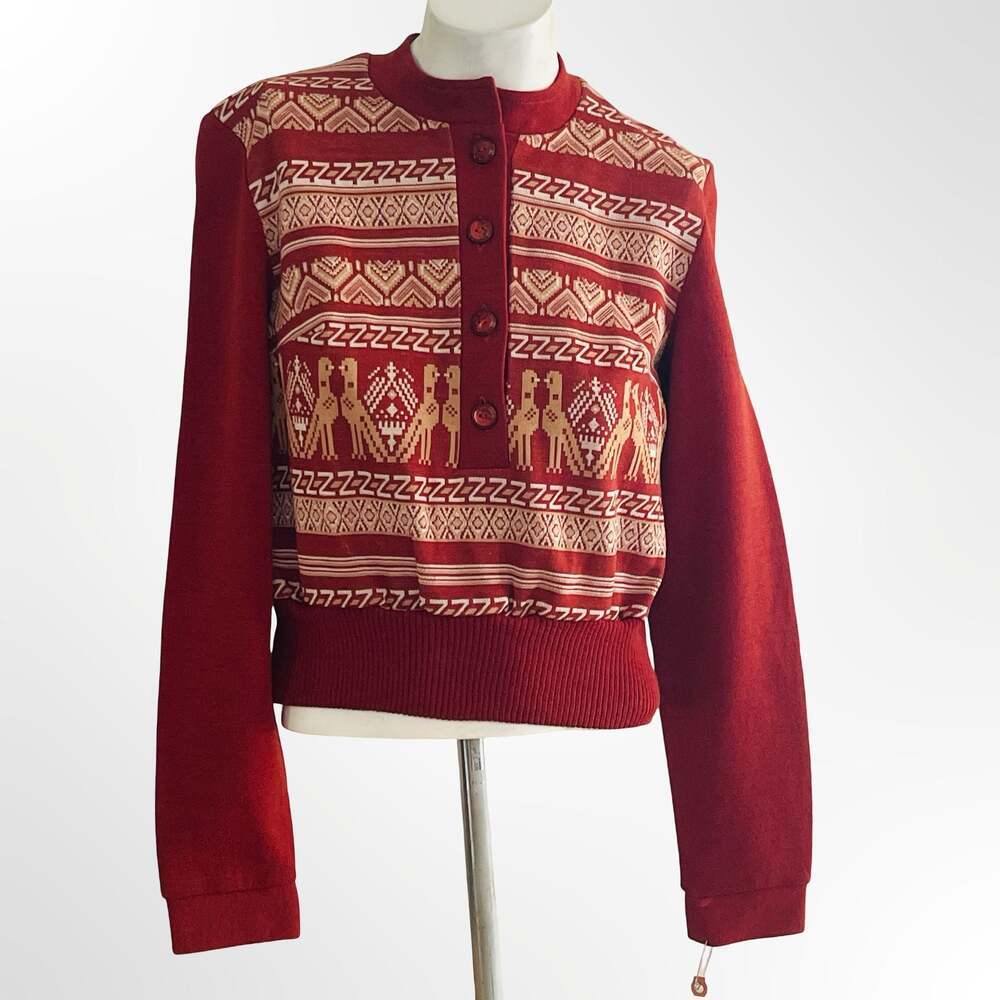 Napapijri Geographic Red Wool Knit Button Up Cardigan Sweater