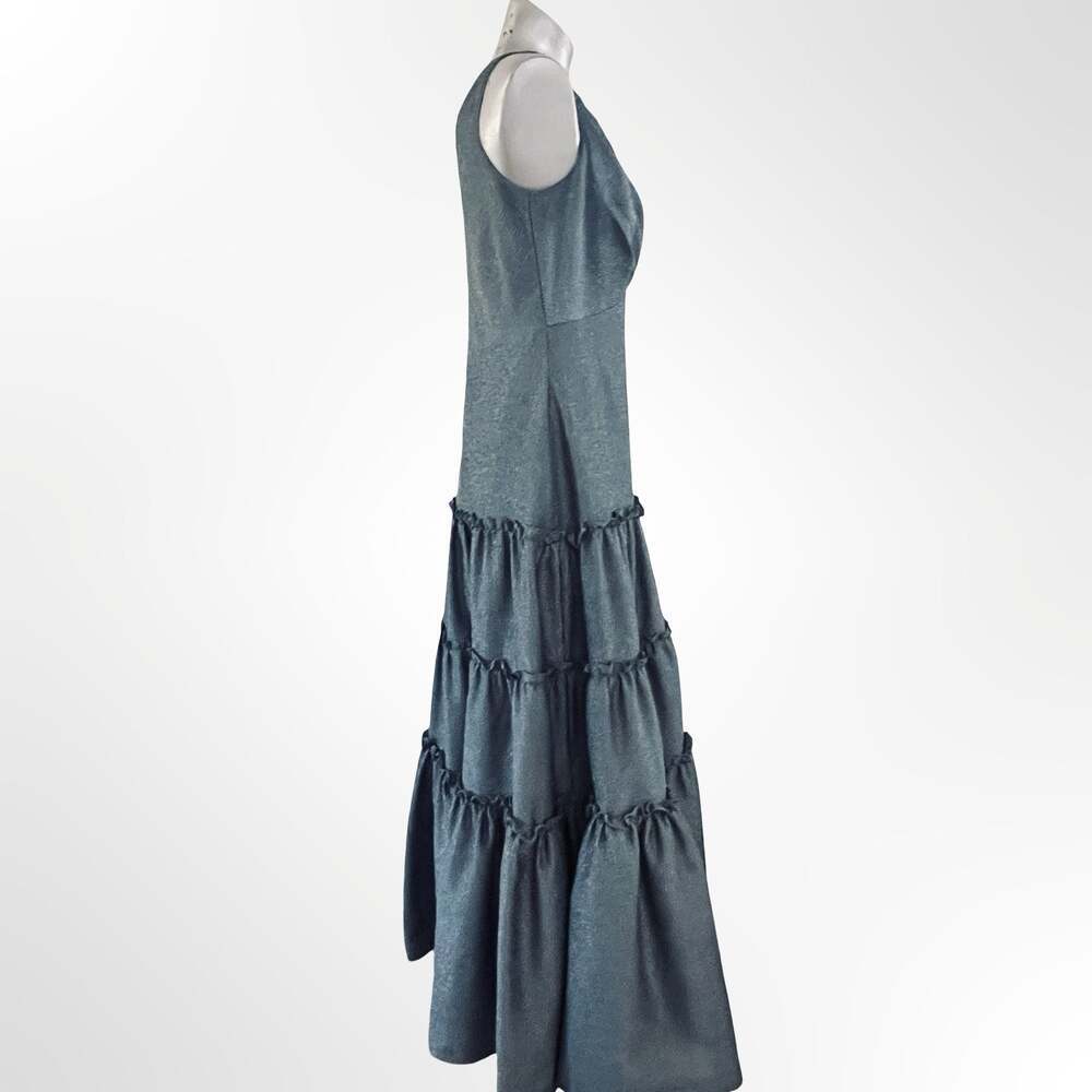 Tadashi Shoji Textured Plunge Neck Tiered Maxi Dress