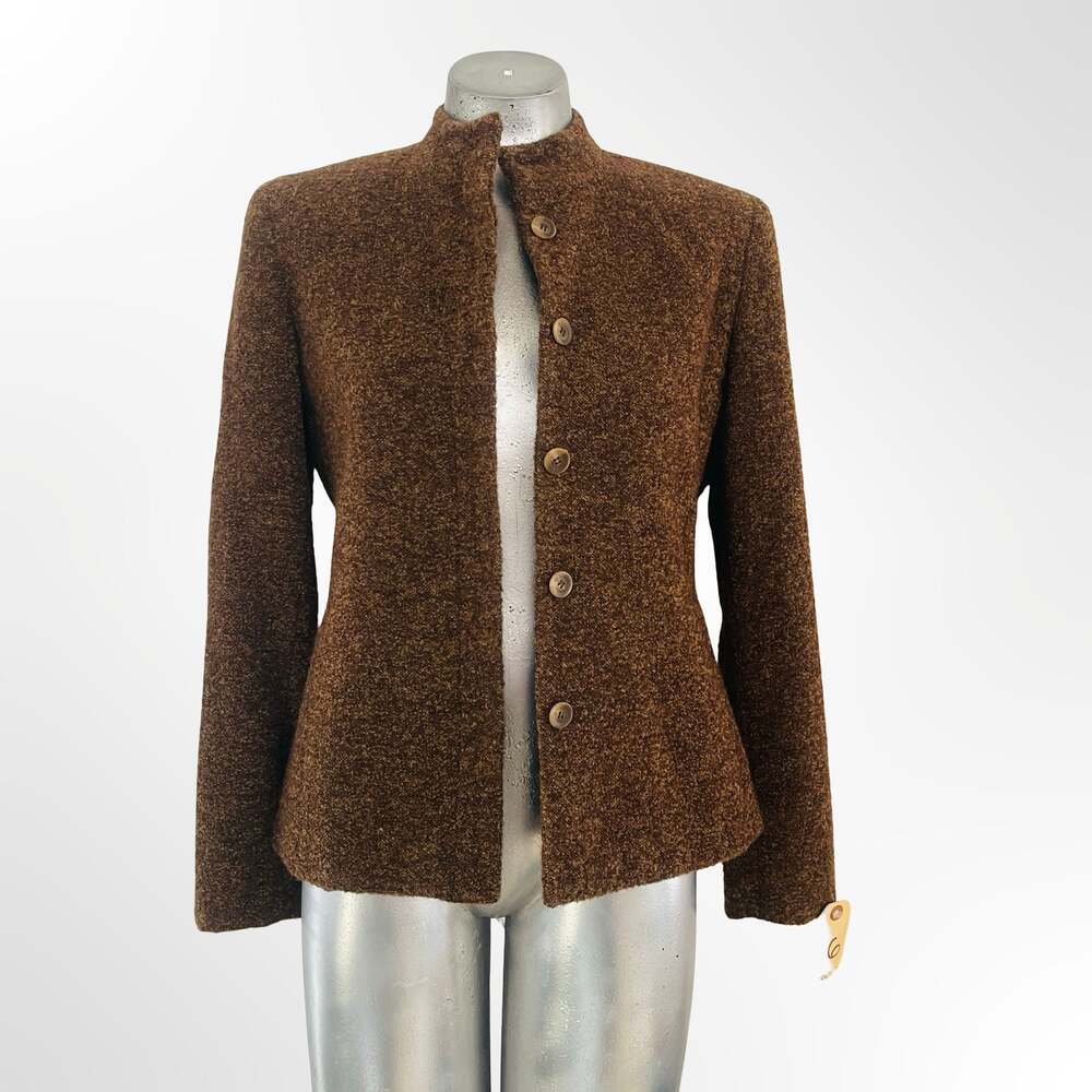 Jones New York Women's Brown Wool-Blend Bouclé Button-Front Jacket Size 6