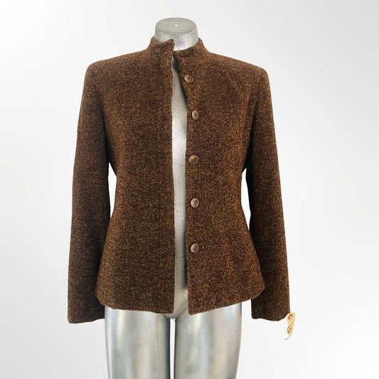 Jones New York Women's Brown Wool-Blend Bouclé Button-Front Jacket Size 6