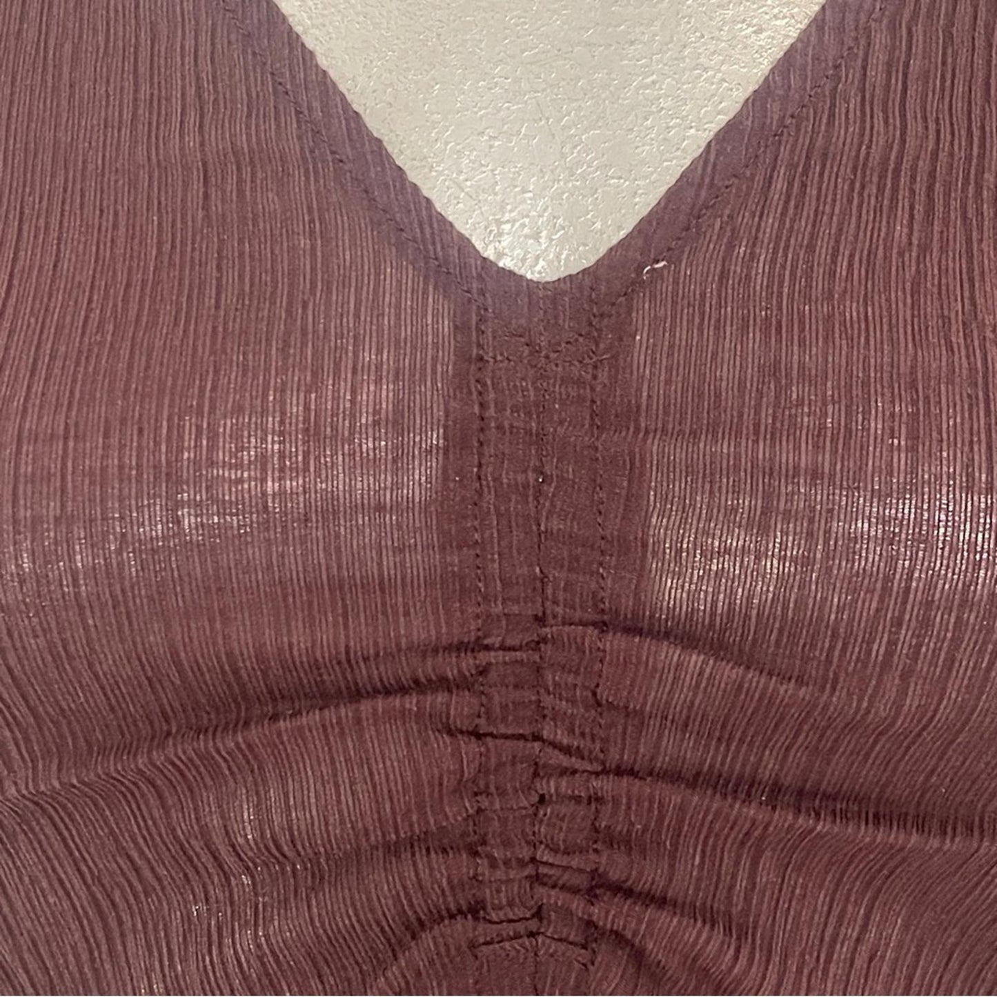 Madewell Brown Long Sleeve V-Neck Ruched Front Top