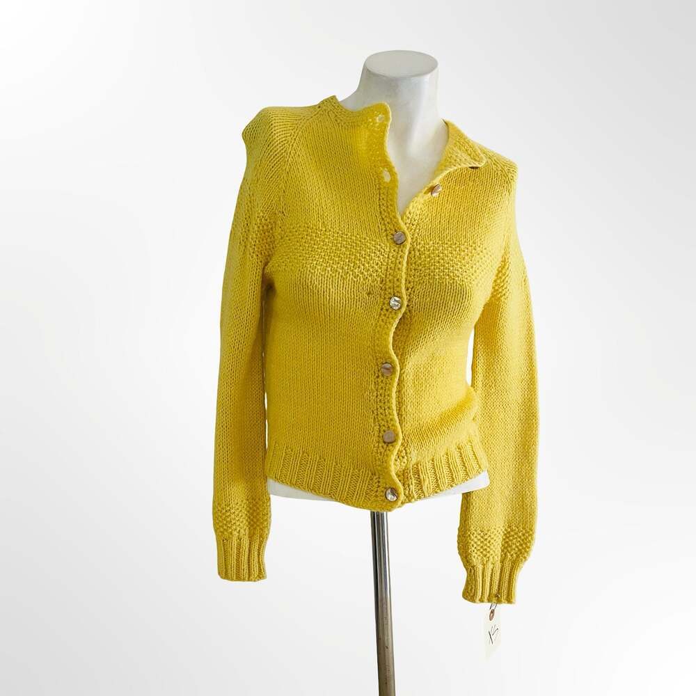 Vintage Hand Made Yellow Button-Up Cardigan Sweater