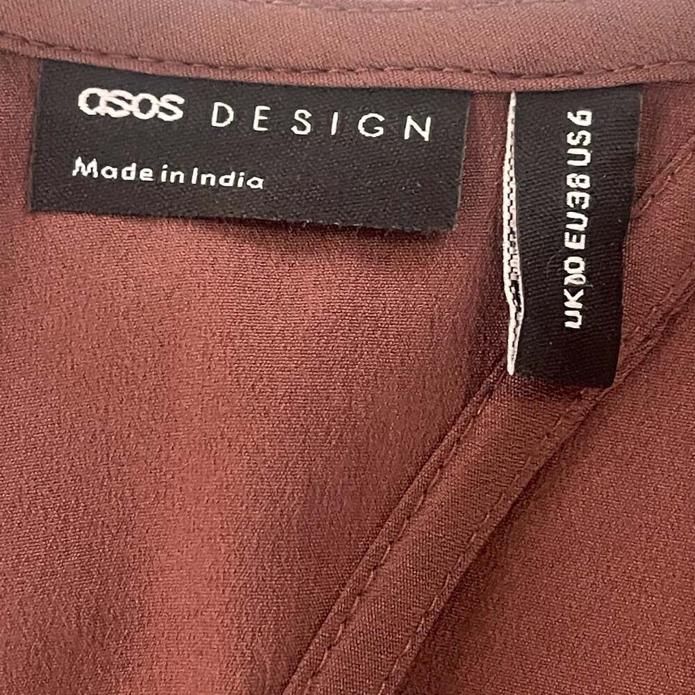 ASOS DESIGN Women's Brown Long Sleeve Mini Skater Dress with Frill Hem
