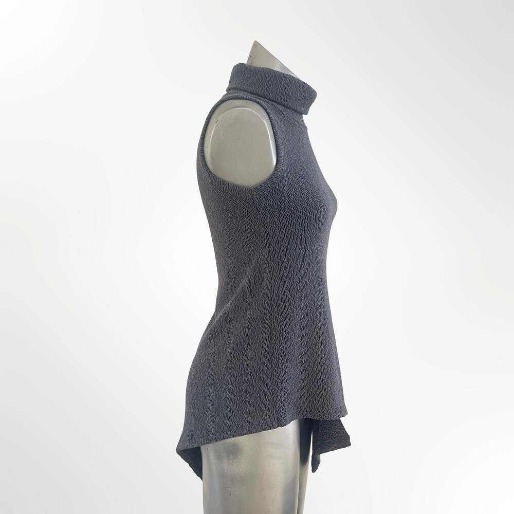 Namaste Sleeveless Mock Neck Asymmetric Knit Top