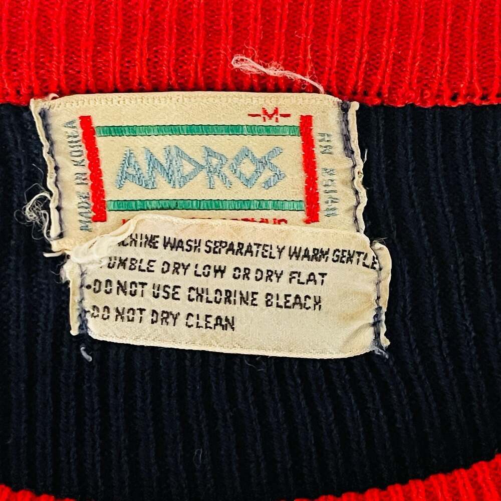 Andros Navy and Red Striped Long Sleeve Ribbed Knit Sweater