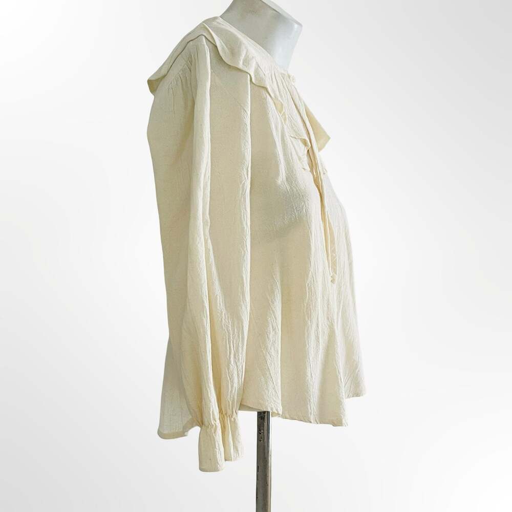 Vintage Ruffled Cream Long Sleeve Blouse with Peter Pan Collar