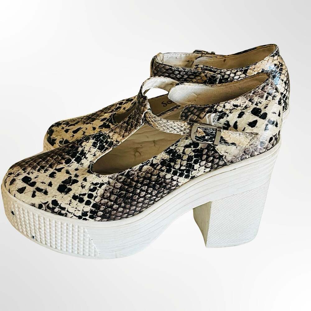 Martin Pescatore Snakeskin Print T-Strap Platform Mary Jane Heels