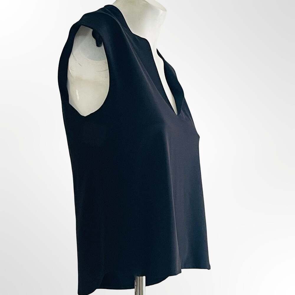 DKNY Women Black V-Neck Cap Sleeve Top Blouse Size M