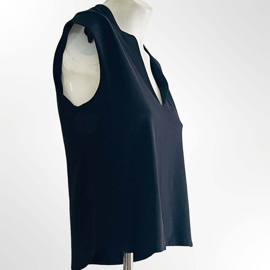 DKNY Women Black V-Neck Cap Sleeve Top Blouse Size M