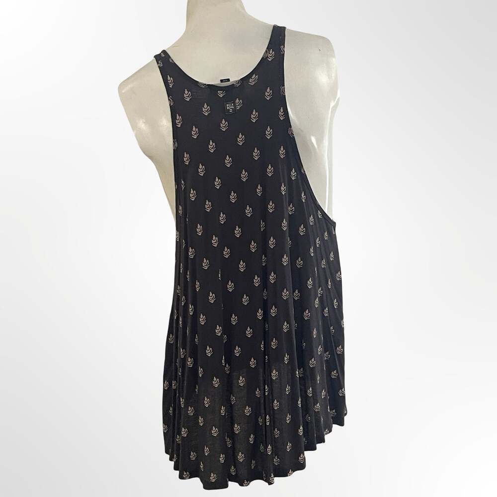 Billabong Women's Black Sleeveless High-Low Tank Top with Leaf Print