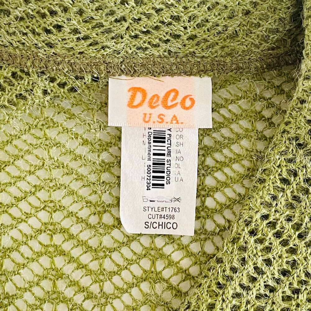 DeCo U.S.A. Olive Green Open Knit Crochet Style Cardigan
