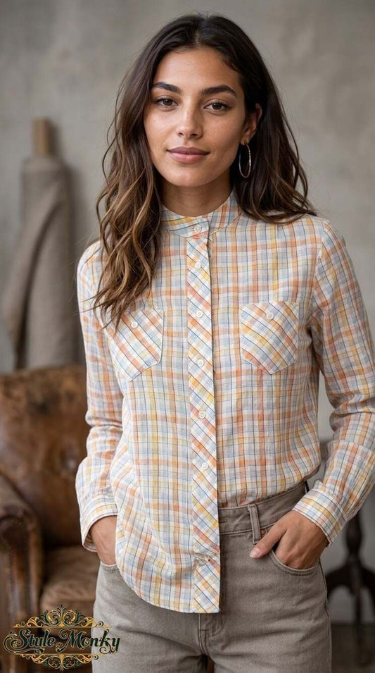 Desigual Women's Plaid Button-Up Shirt with Double Pockets