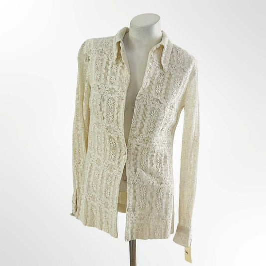 Chessa Davis Vintage Cream Floral Lace Long Sleeve Button-Down Shirt