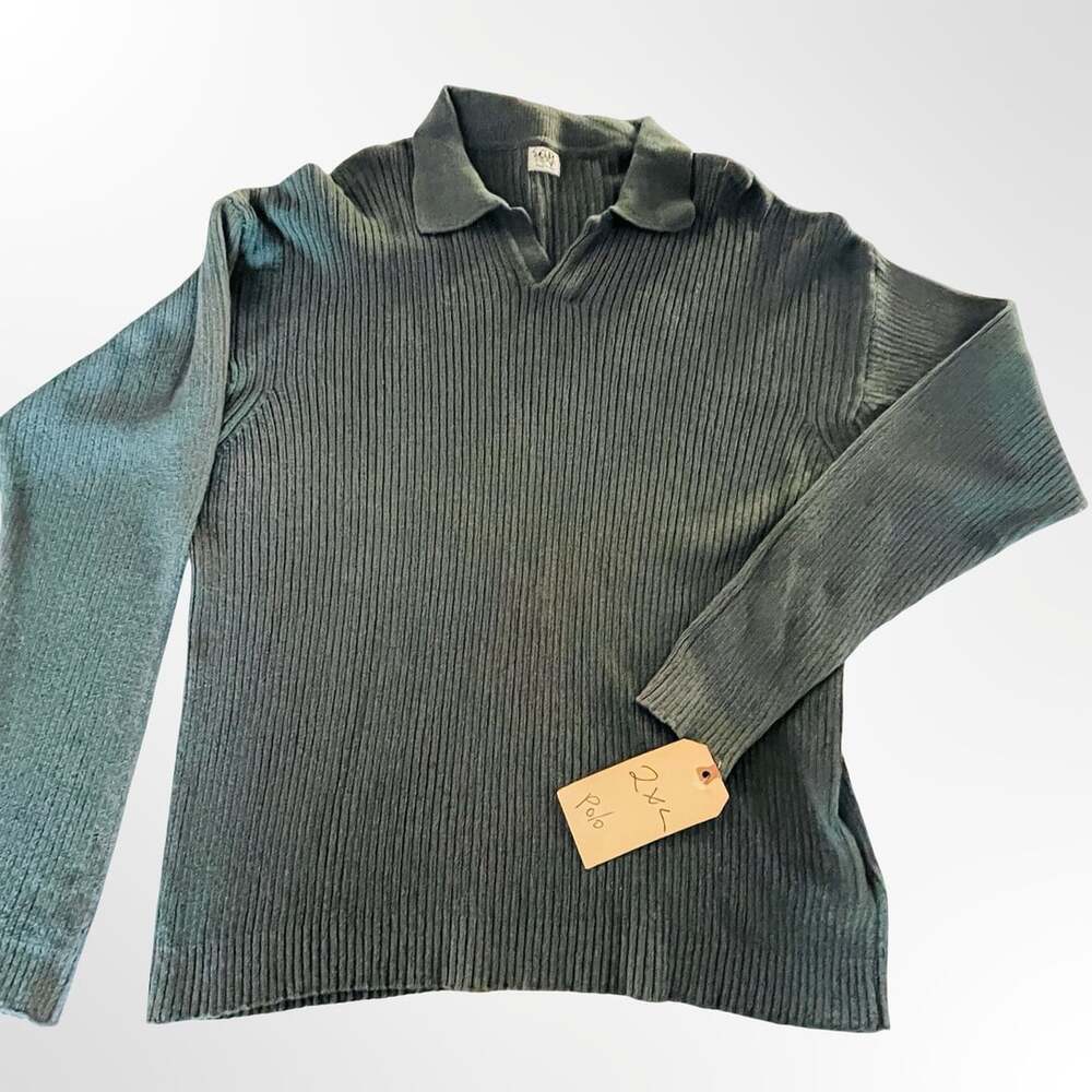 Vintage C.P. Company Full Rib Knitted Cotton Long Sleeve Polo Sweater