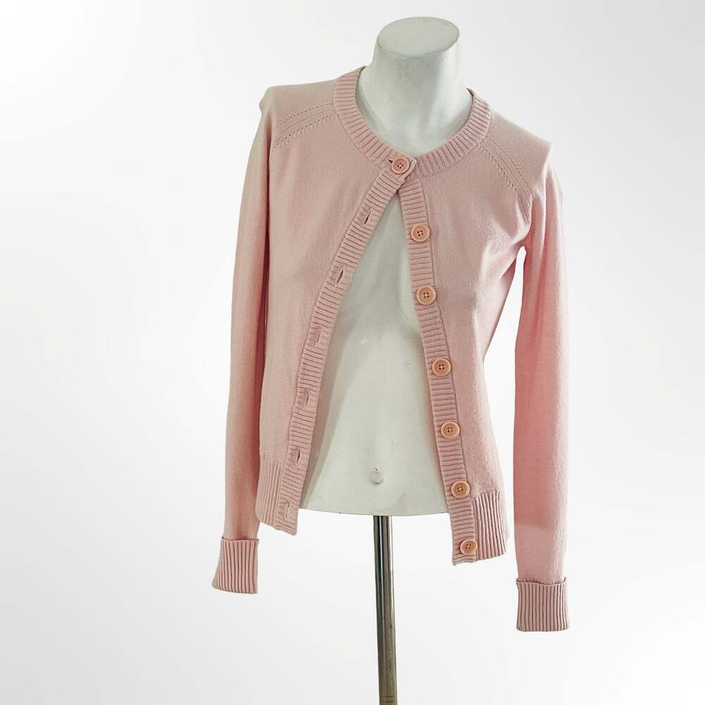Banana Republic Women's Pink Merino Wool Blend Crewneck Cardigan