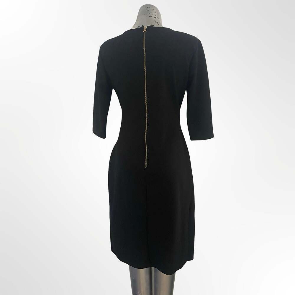 Unbranded Women's Black V-Neck Faux Wrap Sheath Dress with Three-Quarter Sleeves