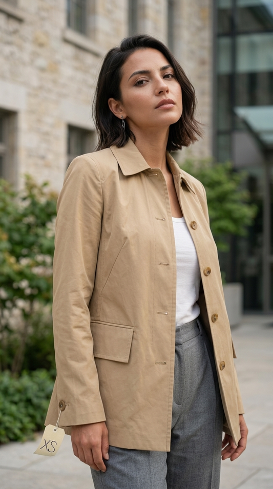 Banana Republic Womens Beige Button-Front Utility Rain Jacket