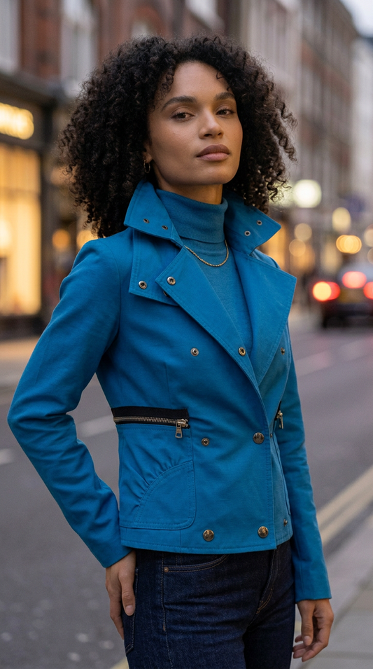 Max Azria Collection Blue Structured Utility Jacket with Zipper Details